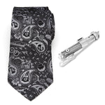 Star Wars Darth Vader Black and Gray Paisley Tie and LIGHTSABER Tie Clip Gift Set 