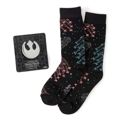 Star Wars X-Wing and TIE Fighter Battle Dress Socks and Lapel Pin Gift Set 