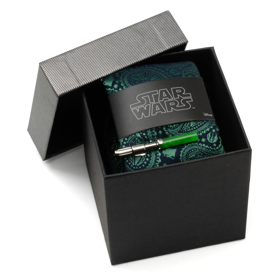 Star Wars Yoda Green and Blue Paisley Tie and LIGHTSABER Tie Clip Gift Set