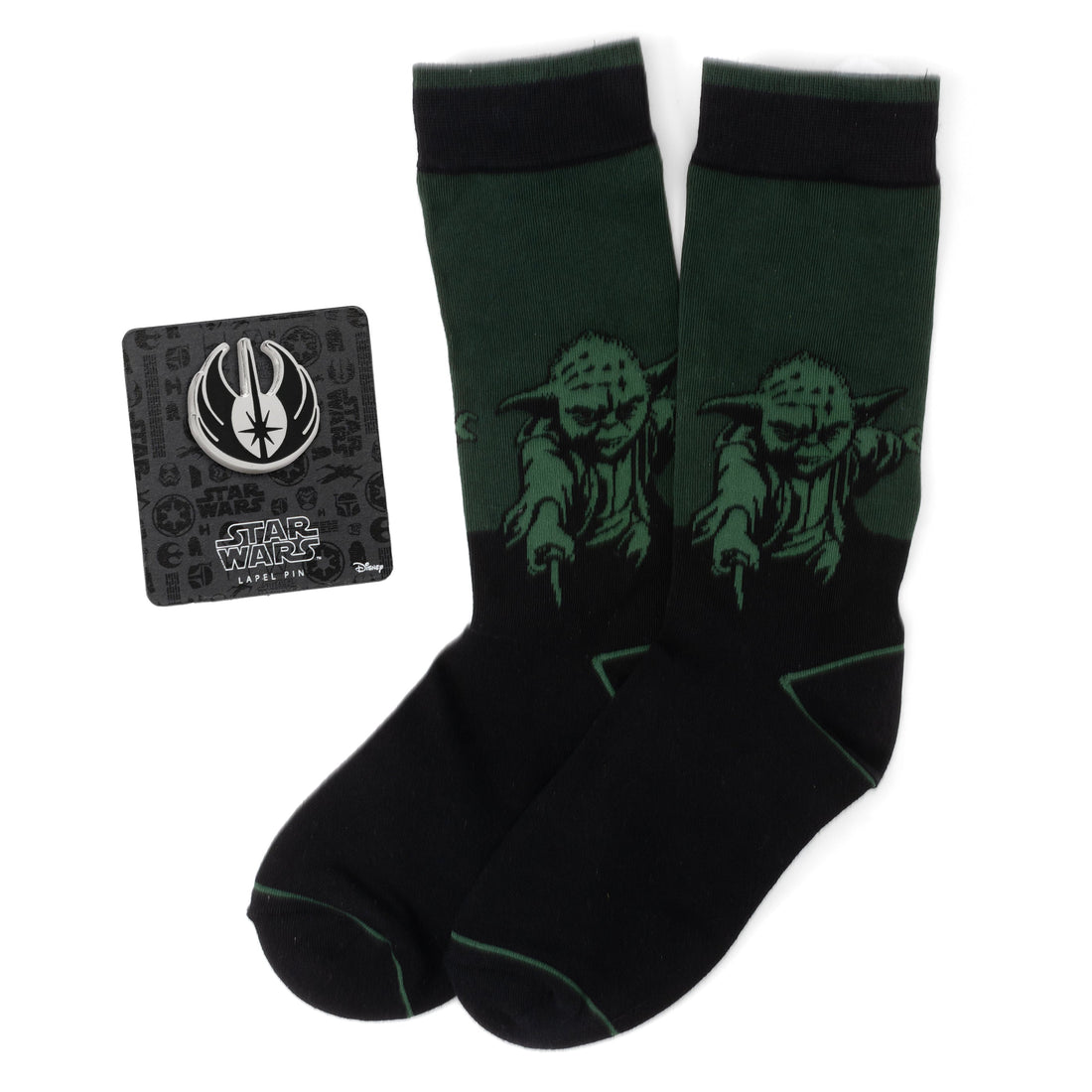 Star Wars Yoda Green Dress Socks and Jedi Order Crest Lapel Pin Gift Set  DestGlow