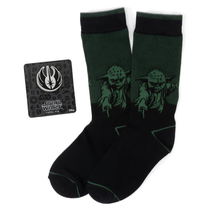 Star Wars Yoda Green Dress Socks and Jedi Order Crest Lapel Pin Gift Set  DestGlow