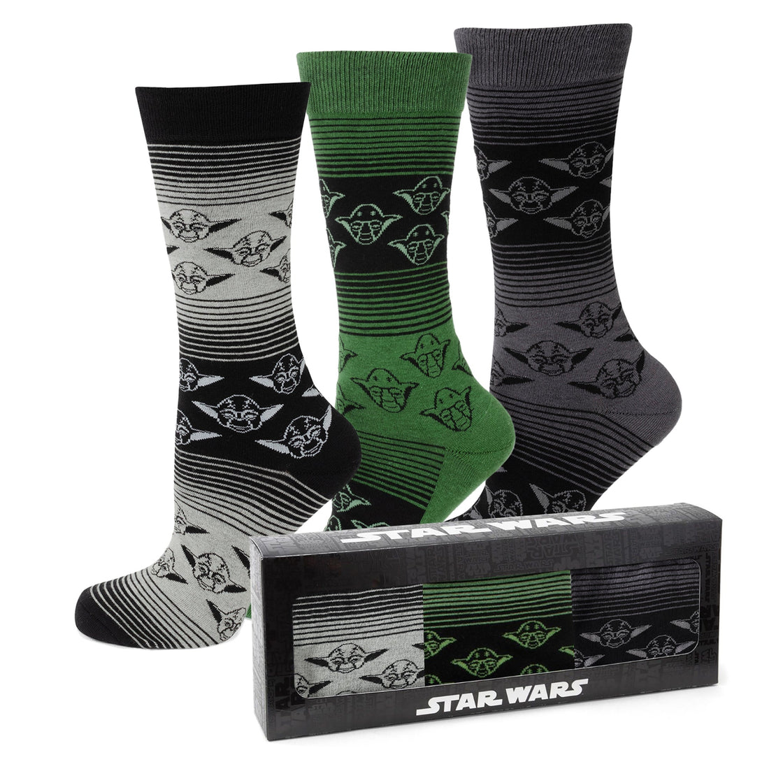 Star Wars Yoda Green, Gray, and Black Ombre Dress Socks and Jedi Crest Lapel Pin Gift Set  DestGlow