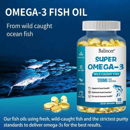 OMEGA 3 Fish Oil Supplement - Rich in EPA &amp; DHA, Supports Brain Health, Heart - Immune System, Eyes, Skin, 90 Capsules