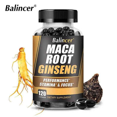 Maca Root + Ginseng Extract Capsules for Adult Men and Women - Energy, Vitality, Endurance and Muscle Mass