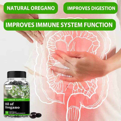 Oregano Oil, Vegan Liquid Capsules - Immune and Gut Support Supplement for Digestive Health
