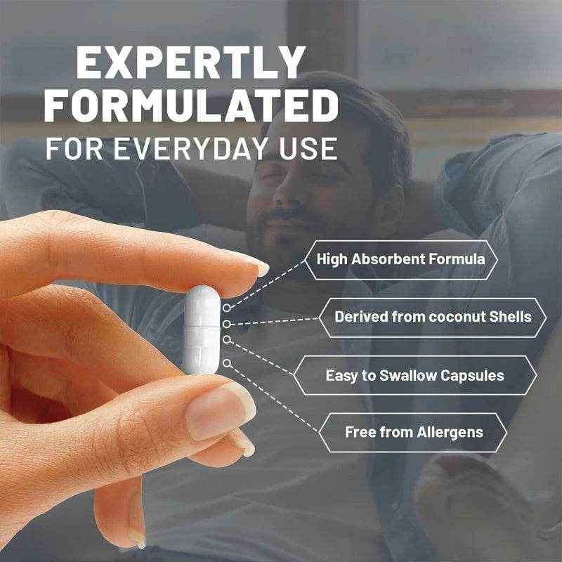 Activated Charcoal Capsules 1,200 Mg - Organic Coconut Shell, Helps Relieve Gas &amp; Bloating, Detox &amp; Bowel, Digestive Supplement