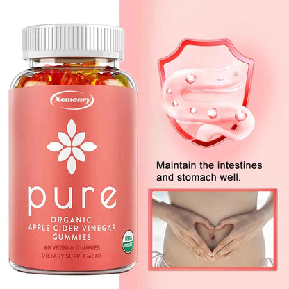 Pure Apple Cider Vinegar - Weight Management, Metabolism Boost, Fat Burning, Appetite Suppressant, Detoxification - 60 Gummies