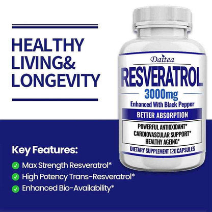 Natural Resveratrol Antioxidant Supplement - Balances Body Energy, Skin Cell Health, Brain Function and Immune System