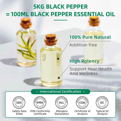 100ML Black Pepper Essential Oils, HIQILI 100% Pure Spice OIil Used for Diffuser, Humidifer, Relieving Stress, Making candles