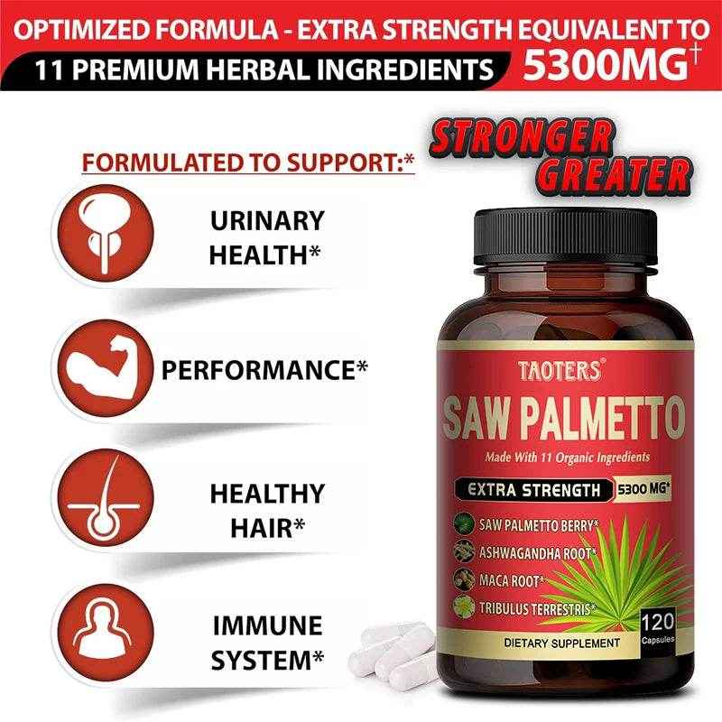 Saw Palmetto Extra Strength 5300mg Combined with Ashwagandha, Turmeric, Tribulus, Maca, Green Tea, Etc - Support Prostate Health