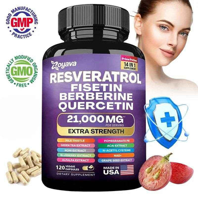 Resveratrol Supplement, Milk Thistle, Berberine, Fisetin, Quercetin, Grape Seed Extract, 60 Capsules, Vitality Enhancer