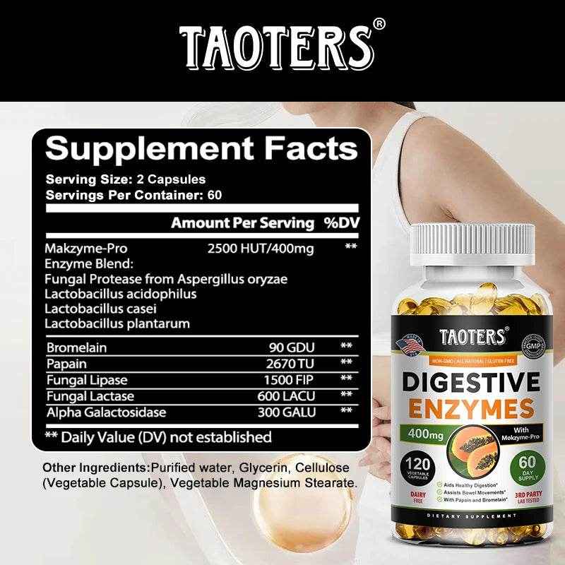 Digestive Enzyme Supplement, Beneficial Bacteria Support Immune, Digestive &amp; Cardiovascular Health, 60 Capsules