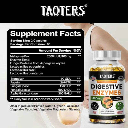 Digestive Enzyme Supplement, Beneficial Bacteria Support Immune, Digestive &amp; Cardiovascular Health, 60 Capsules