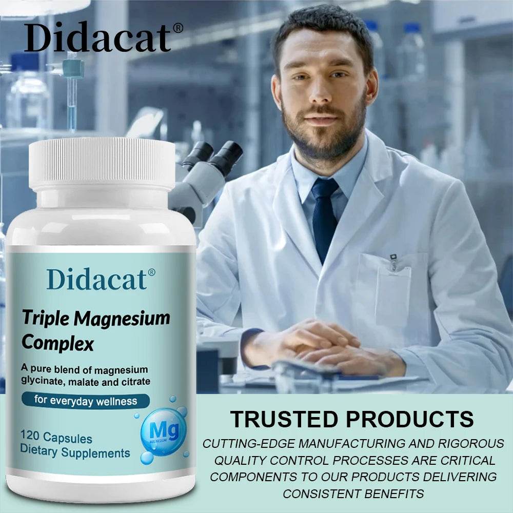 Magnesium Glycine, Malate &amp; Citrate Capsules – Muscle, Bone, Cardiovascular &amp; Nerve, Highly Absorbable, Triple Magnesium Complex