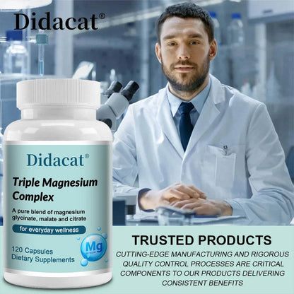 Magnesium Glycine, Malate &amp; Citrate Capsules – Muscle, Bone, Cardiovascular &amp; Nerve, Highly Absorbable, Triple Magnesium Complex