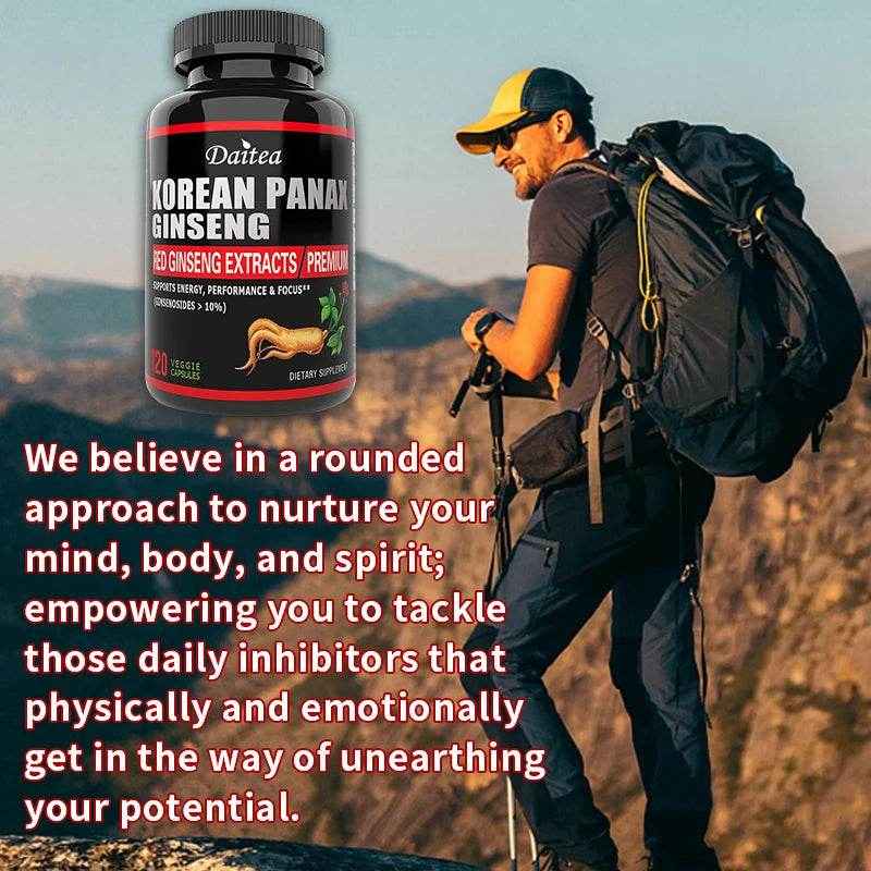 Korean Red Ginseng Vegetarian Capsules - Balances Energy Levels, Reduces Stress, Helps Maintain Memory, Focus and Fights Fatigue
