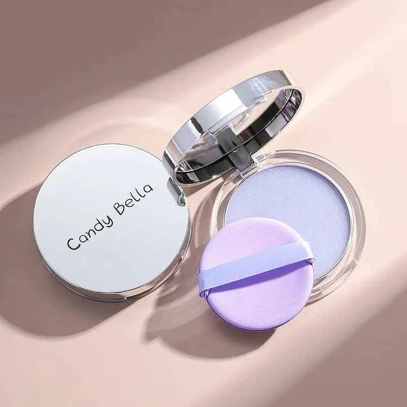 Matte Setting Powder Lasting Oil-Control Purple Glitter Pressed Powder Brightening Face Powder Jelly Compact Foundation Makeup