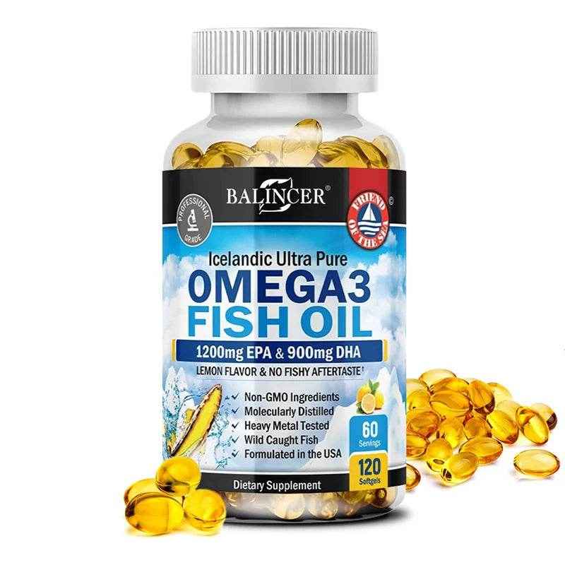 Fish Oil Omega 3 Contains EPA 1200mg &amp; DHA 900mg - for Joints, Eyes, Cognitive Supplement, Non-GMO, Gluten Free