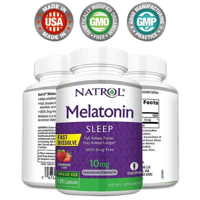 Melatonin Sleep Supplement 10 Mg - Immune Support, Stress Relief, Fall Asleep Faster, Focus &amp; Concentration, Non-GMO