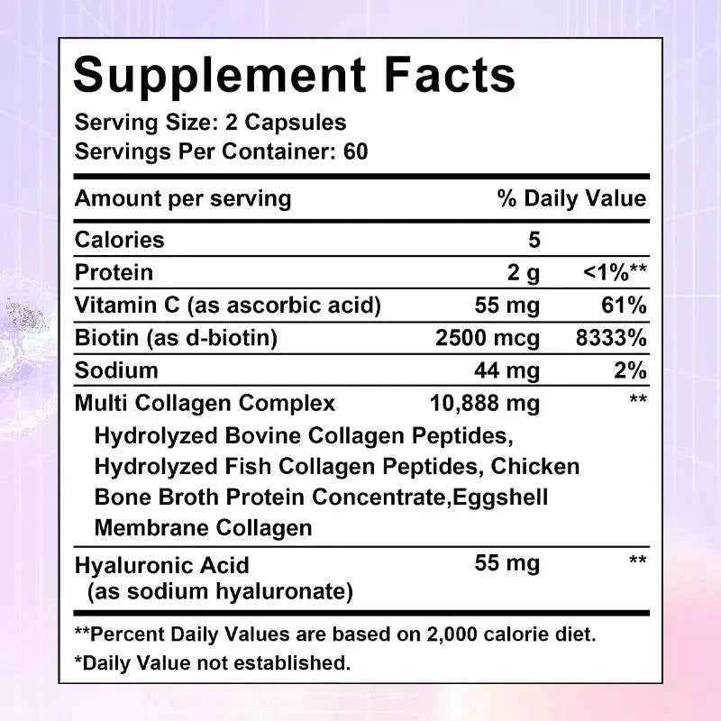 Multi-Collagen Peptides Supplement - Skin, Hair, Nails, Bone and Joint Health, Immunity, Free Radical Balance, Non-GMO