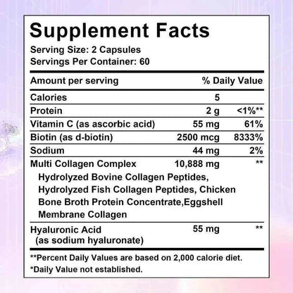 Multi-Collagen Peptides Supplement - Skin, Hair, Nails, Bone and Joint Health, Immunity, Free Radical Balance, Non-GMO