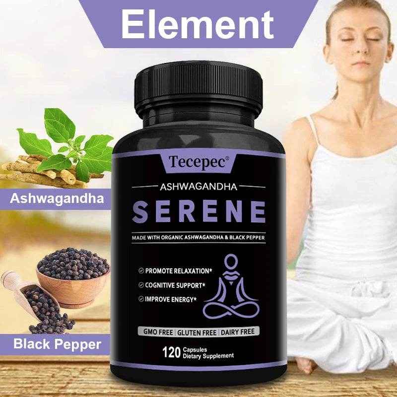 Organic Ashwagandha 1300 mg Supplement with Black Pepper Root Powder to Help Relieve Stress and Stay Calm, 120 Capsules