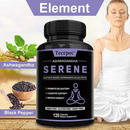 Organic Ashwagandha 1300 mg Supplement with Black Pepper Root Powder to Help Relieve Stress and Stay Calm, 120 Capsules