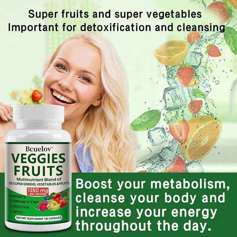 Bcuelov Vegetable and Fruit Supplement -1350 Mg - Supports Immune, Digestion, Detoxification - 120 Capsules