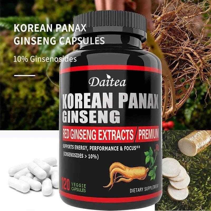 Korean Red Ginseng Vegetarian Capsules - Balances Energy Levels, Reduces Stress, Helps Maintain Memory, Focus and Fights Fatigue
