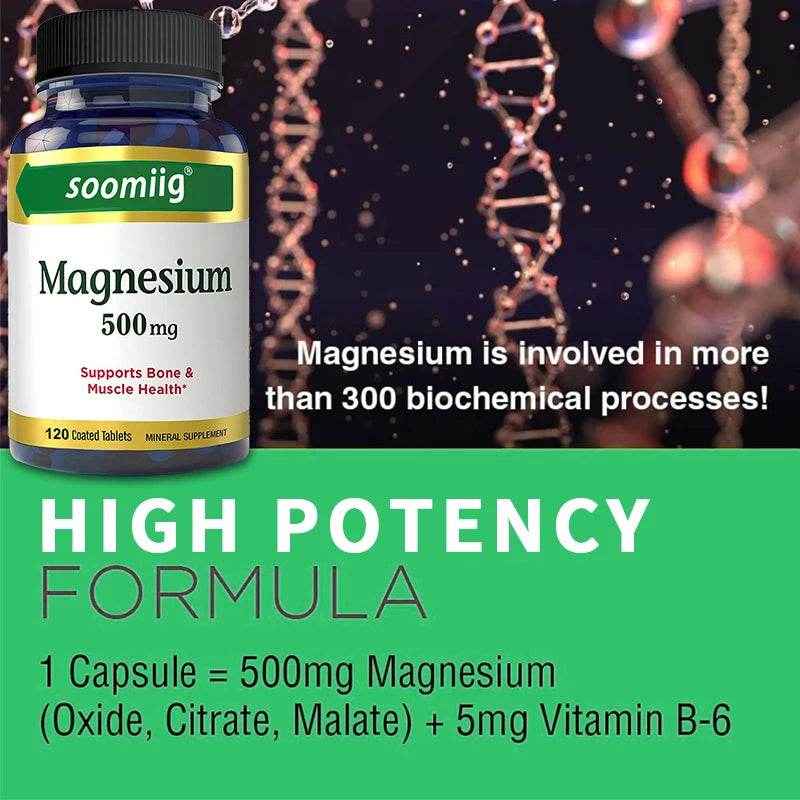 Magnesium Supplement 500 mg, Supports Bone and Muscle Health, Highly Absorbed, Suitable for Women and Men, Non-GMO Veggie Caps