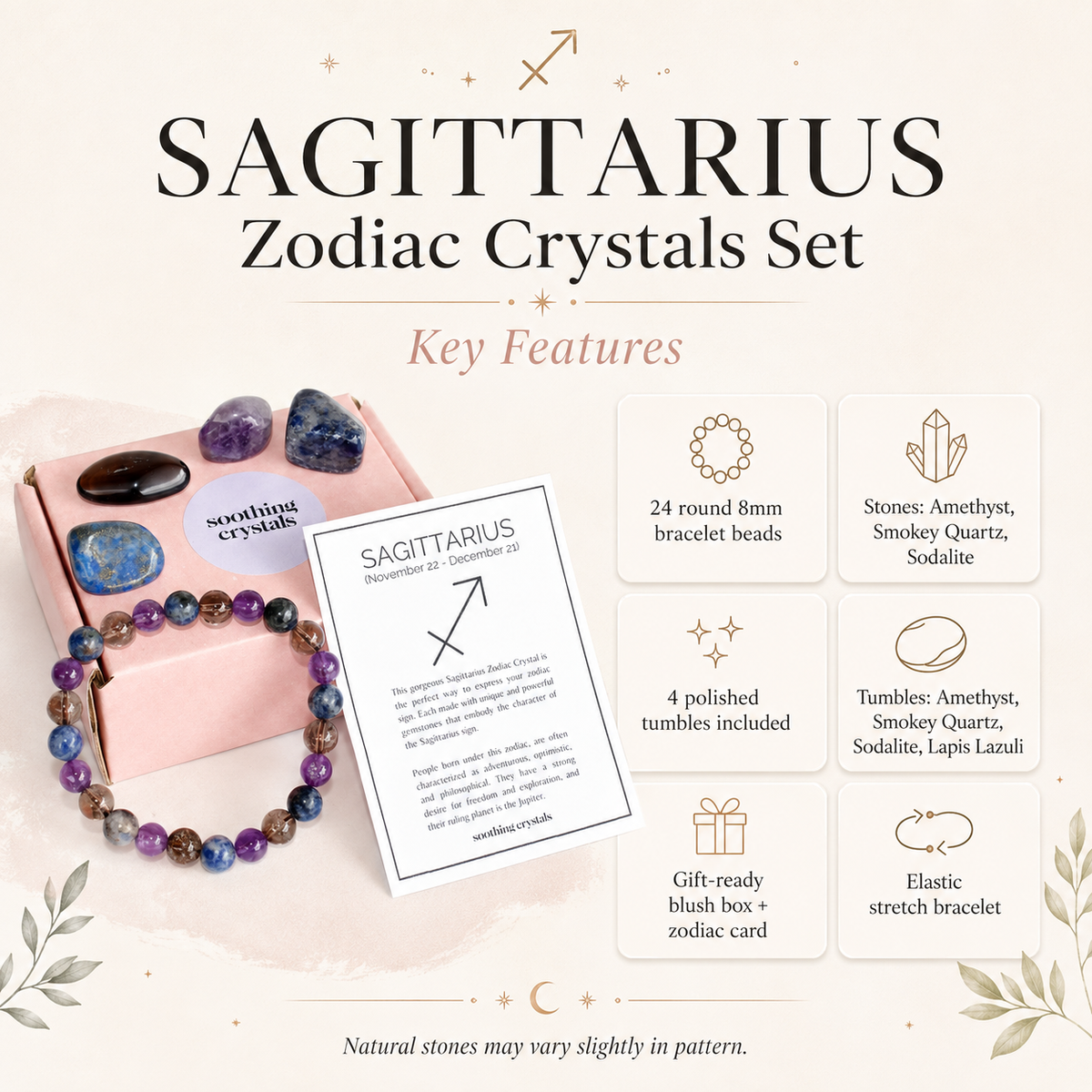 SAGITTARIUS Zodiac Crystal Kit, Sagittarius Birthstones Tumbled Stone Set, Sagittarius Gifts  DestGlow