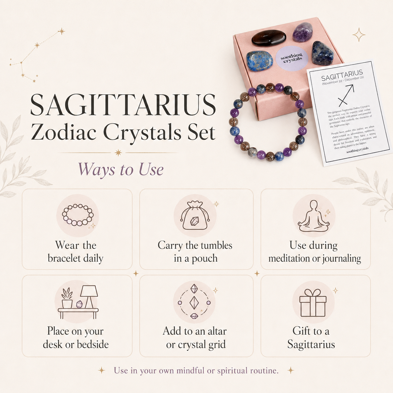 SAGITTARIUS Zodiac Crystal Kit, Sagittarius Birthstones Tumbled Stone Set, Sagittarius Gifts  DestGlow