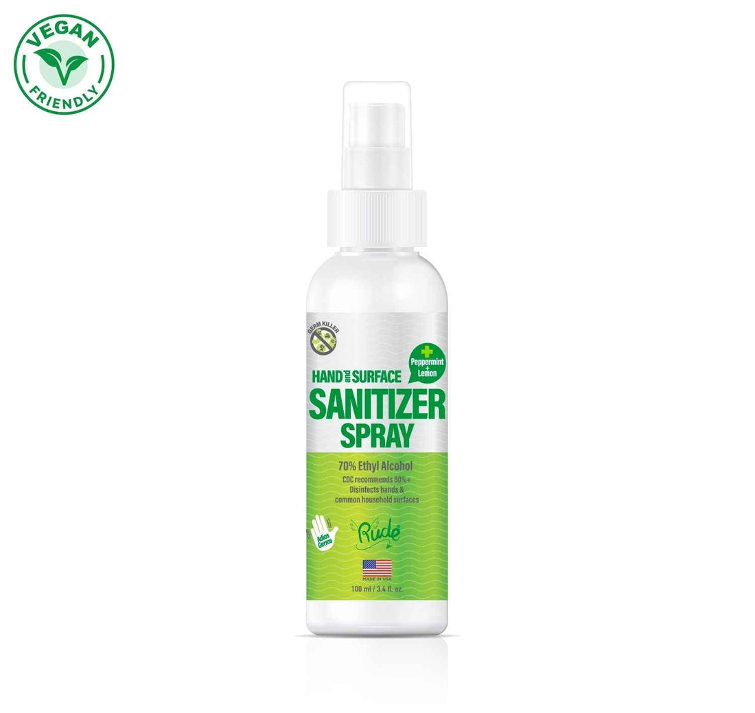 RUDE Peppermint Lemon Hand &amp; Surface Sanitizer Spray 3.4 fl. oz / 100 mL