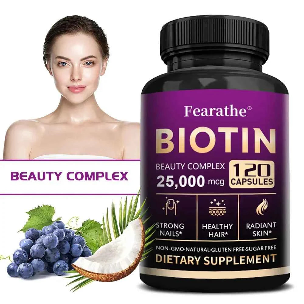 Biotin Vitamins with Pantothenic Acid, Folic Acid, Hair Growth Supplement for Men&amp;Women - B1 B2 B3 B6 B12 - Healthy Nails &amp; Skin