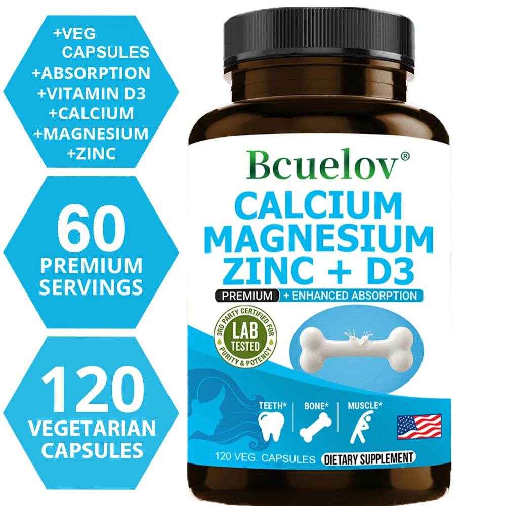 Calcium Magnesium Zinc Vitamin D3 Supplement, Helps Bones, Muscles and Nerve Function, Immune Function and Overall Health