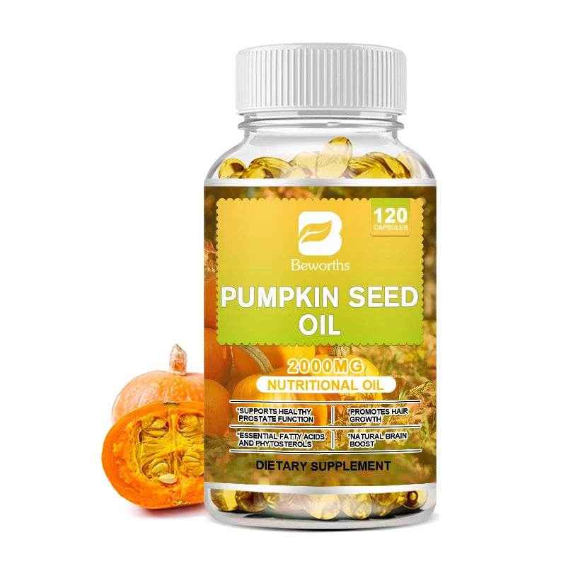 BEWORTHS Pumpkin Seed Oil Capsules for Brain Boost Prostate Urinary Function &amp;Cardiovascular Health Hair Growth Boost Metabolism
