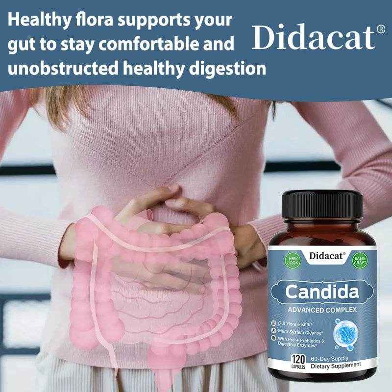 Candida Advanced Complex, Intestinal Supplement, Digestive Support, Constipation, Weight Loss, with Probiotic Digestive Enzymes