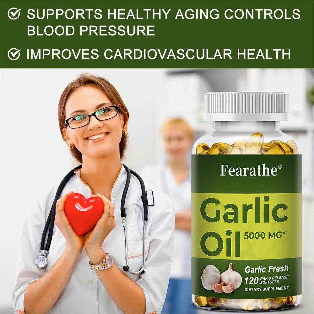 Garlic Oil Capsules, organic extract, promotes healthy cholesterol levels, immune system support