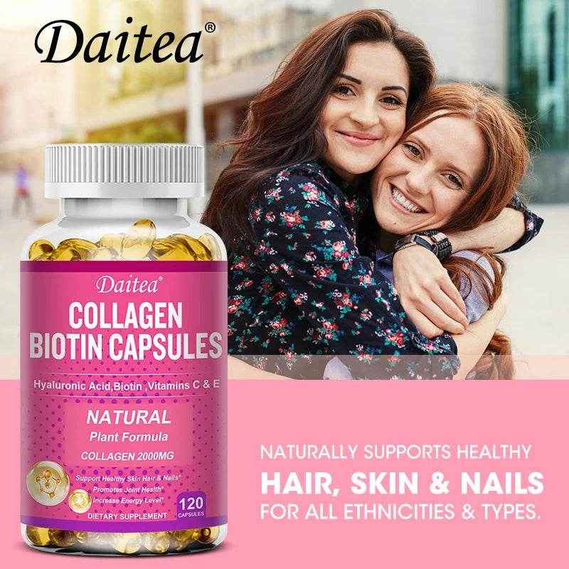 Collagen Biotin Supplement - Hyaluronic Acid Biotin Vitamin C E - Hair Skin Nails Joint Support Vegan Capsules