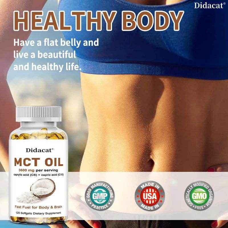 MCT Oil 3600 mg C8 C10 Capsules Ketogenic Fuel Focus, Promote Brain and Body Health, Non-GMO Coconut
