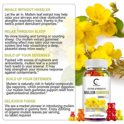 Mullein Gummies for Lung Cleanse, Extra Strength Mullein Leaf Extract, Deep Sleep Better Boost Immune System Iherbal Supplement