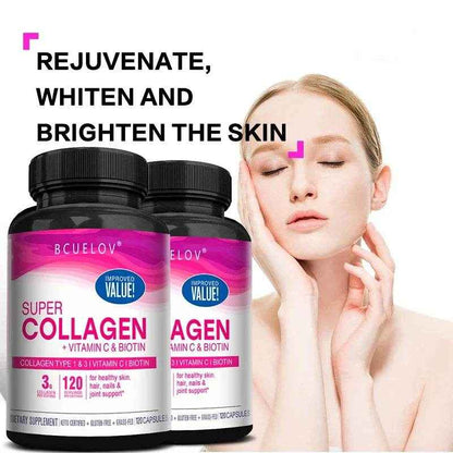 Collagen + Vitamin C plus Biotin, Anti-Aging Support, Antioxidant, Brightener, Skin, Hair &amp; Nails Supplement, 120 Capsules