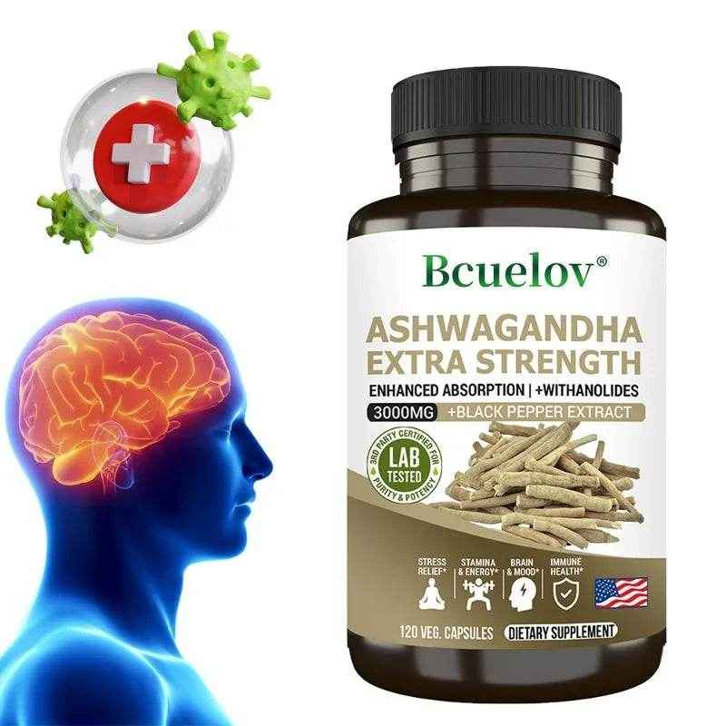 Ashwagandha Extract 3000 mg Root Anti-Stress Anxiety Supplement - Supports Better Sleep, Mood, Energy, 120 Capsules