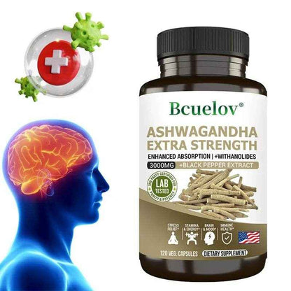 Ashwagandha Extract 3000 mg Root Anti-Stress Anxiety Supplement - Supports Better Sleep, Mood, Energy, 120 Capsules