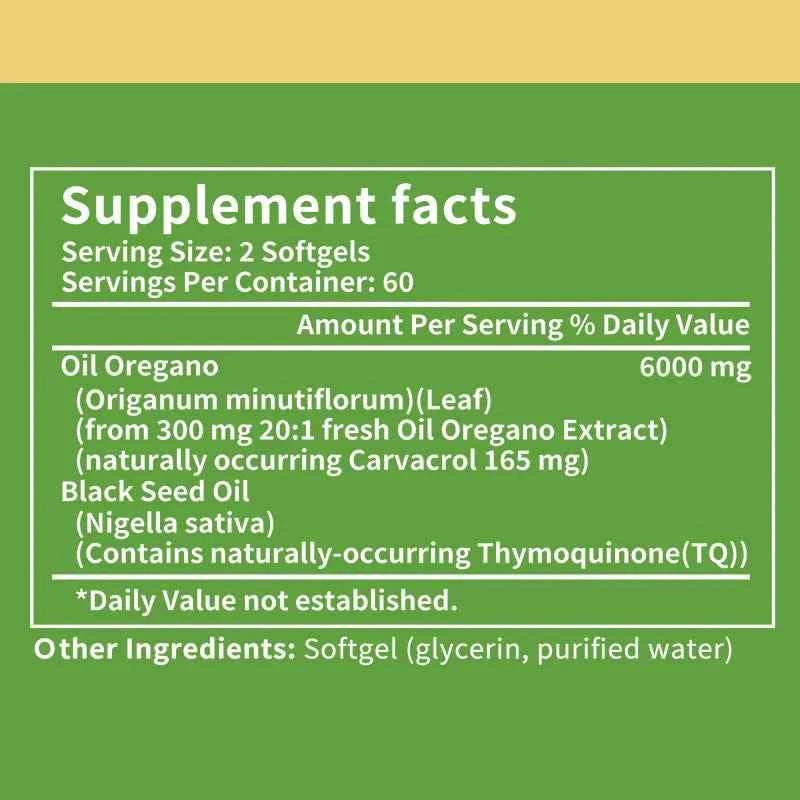 Oregano Oil Supplement with Black Seed Oil - Balanced Digestion and Gut Health