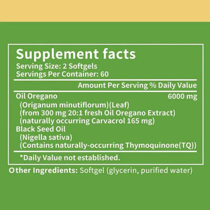 Oregano Oil Supplement with Black Seed Oil - Balanced Digestion and Gut Health