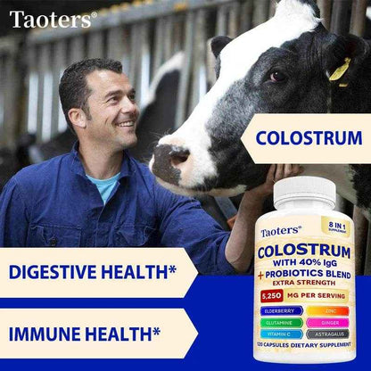 Colostrum Supplement Capsules 5250 Mg, Grass Fed Colostrum (40% IgG 500 Mg, Probiotics 50 Mg. Vitamin C Ginger Zinc