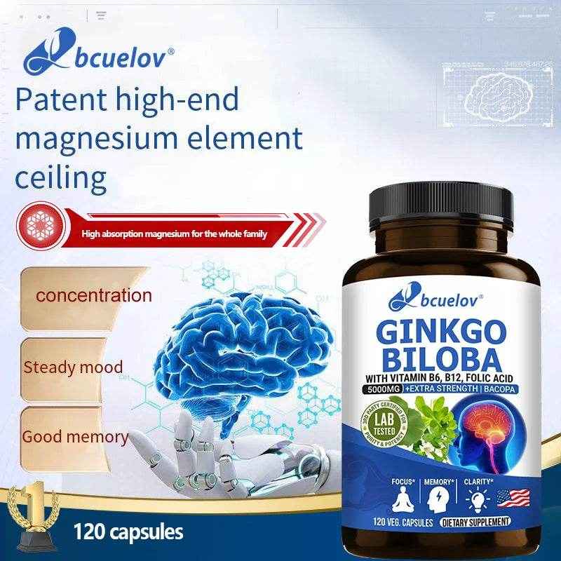 Ginkgo Biloba - Brain Booster - Rich in vitamins B6, B12, folic acid, helps improve concentration and memory, cognitive abilitie