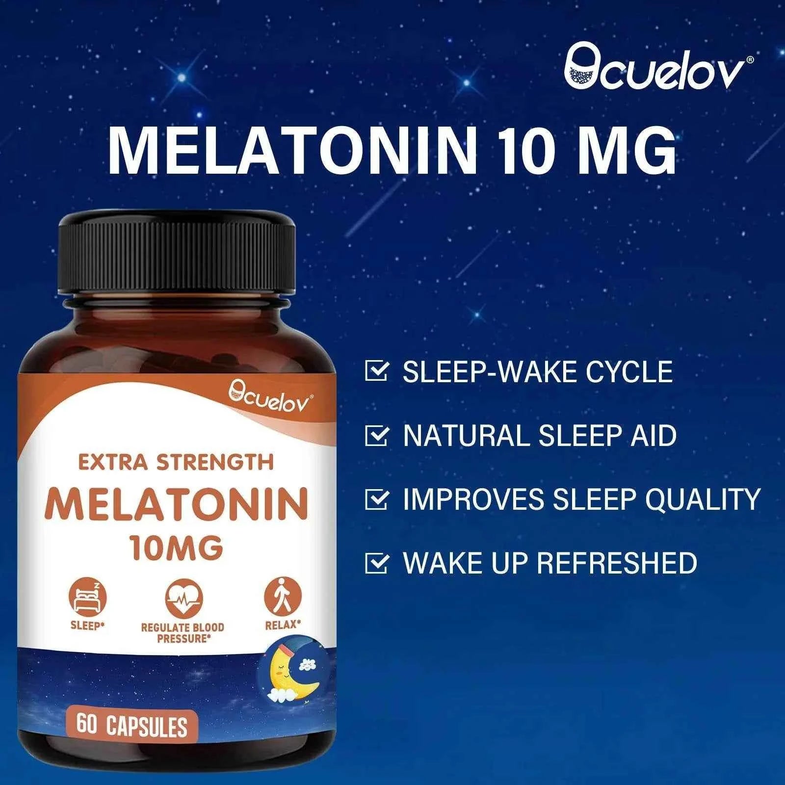 Sleep Melatonin 10 Mg Capsules, Adult Nighttime Sleep Supplement, Helps You Fall Asleep Faster and Deeper, 60 Vegan Capsules