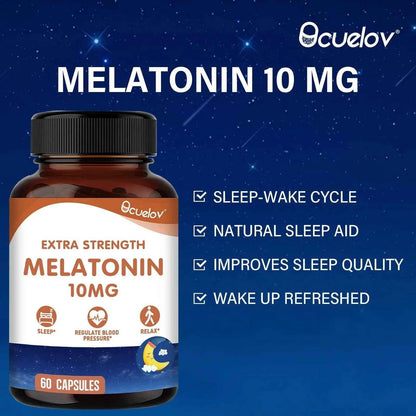 Sleep Melatonin 10 Mg Capsules, Adult Nighttime Sleep Supplement, Helps You Fall Asleep Faster and Deeper, 60 Vegan Capsules